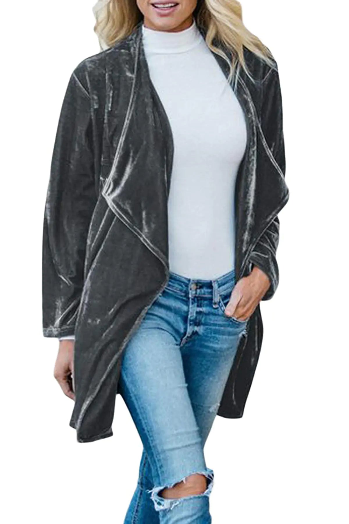 Elegant Casual Velvet Long Trench Coat for Women