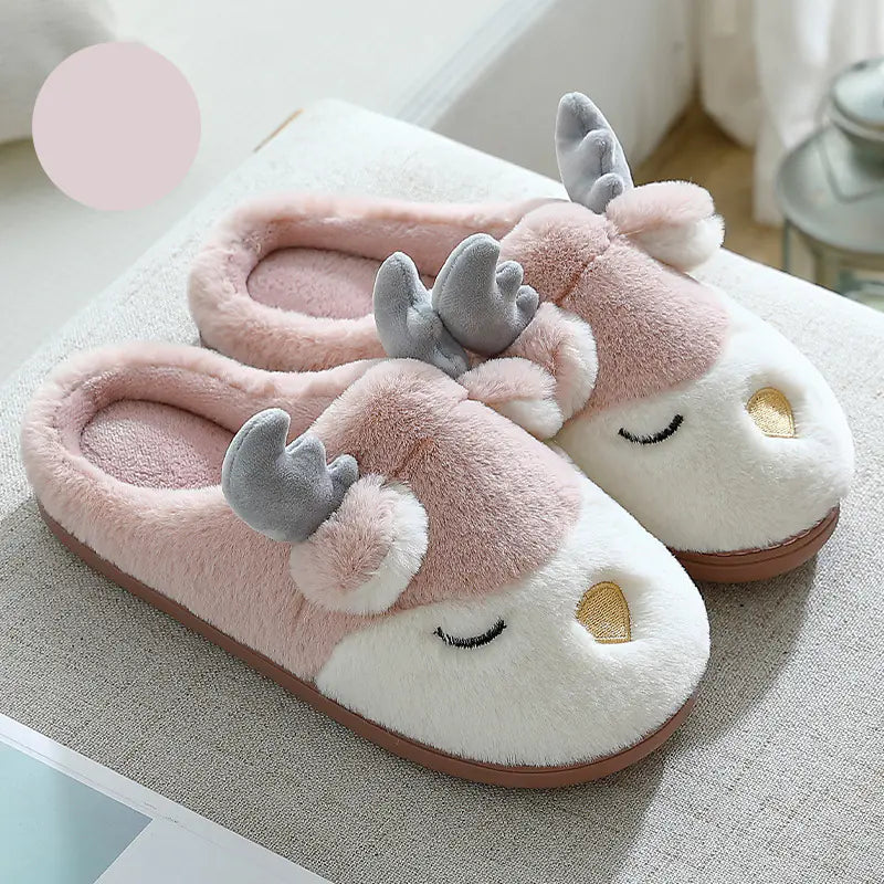 Cozy Elk Cartoon Winter Slippers