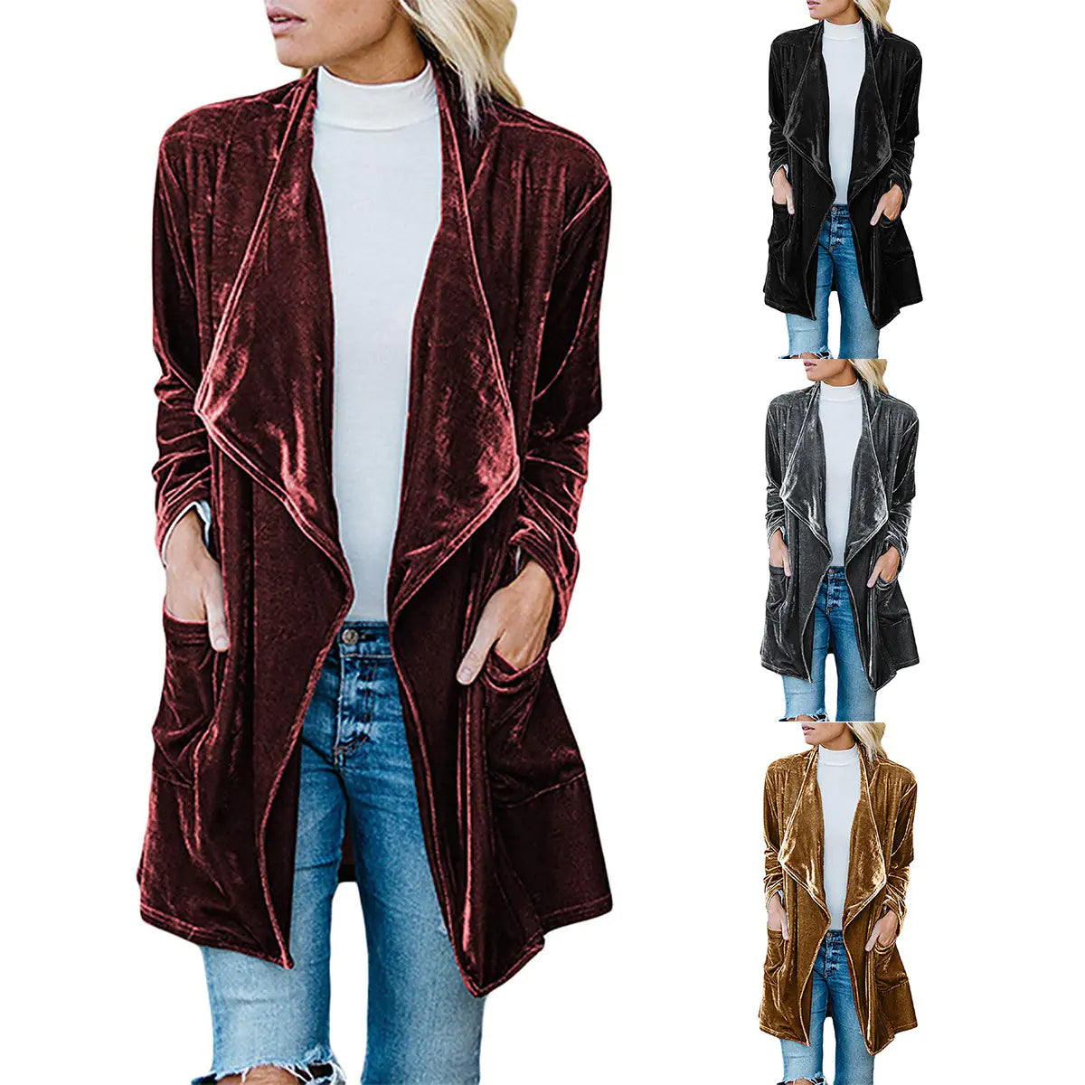 Elegant Casual Velvet Long Trench Coat for Women