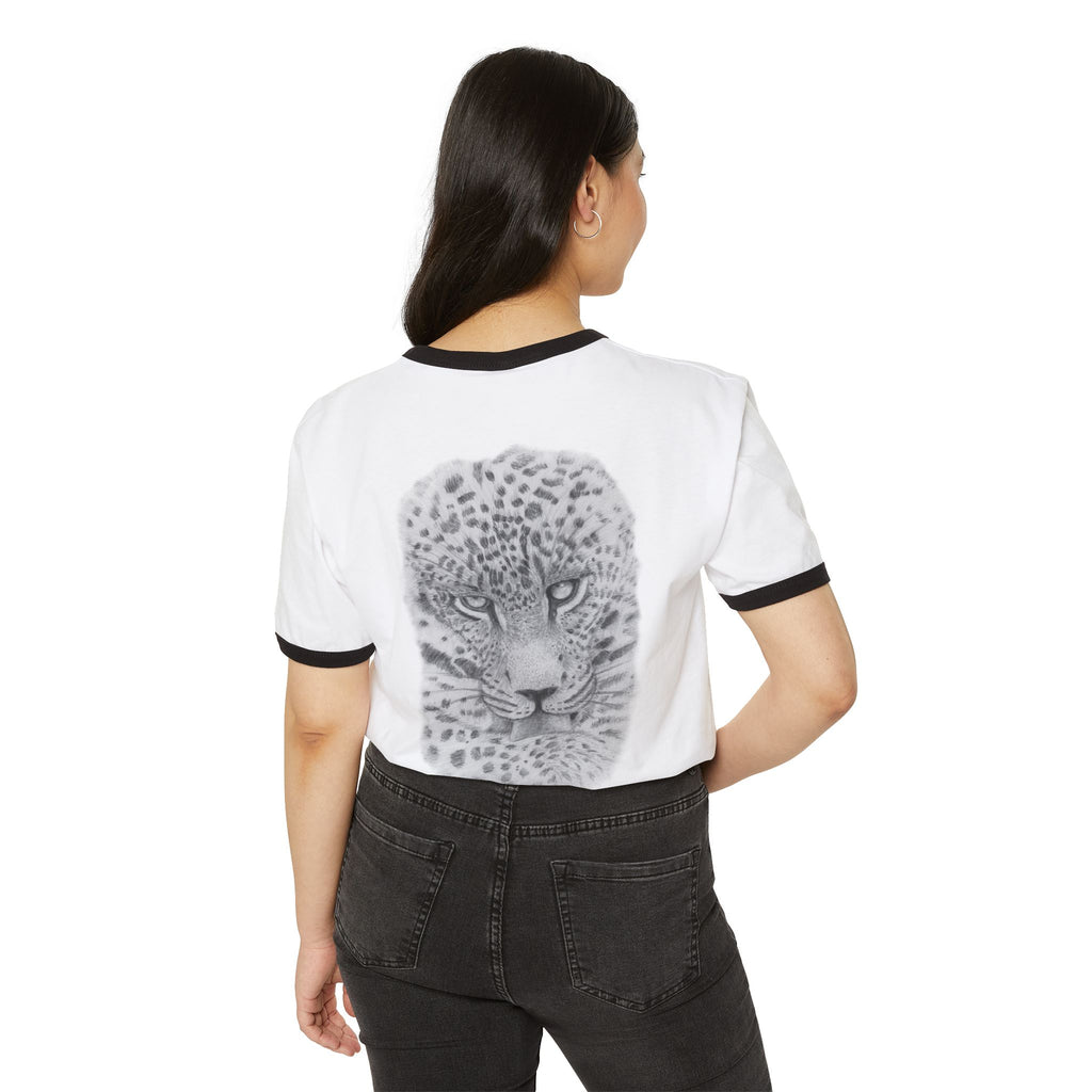 Leopard Portrait Ringer Tee — Detailed Wildlife Graphic T-Shirt