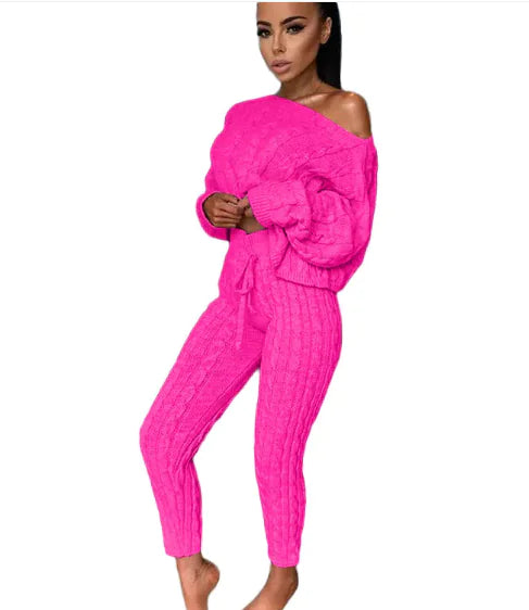 Knitted Two-Piece Warm Tracksuit for Women