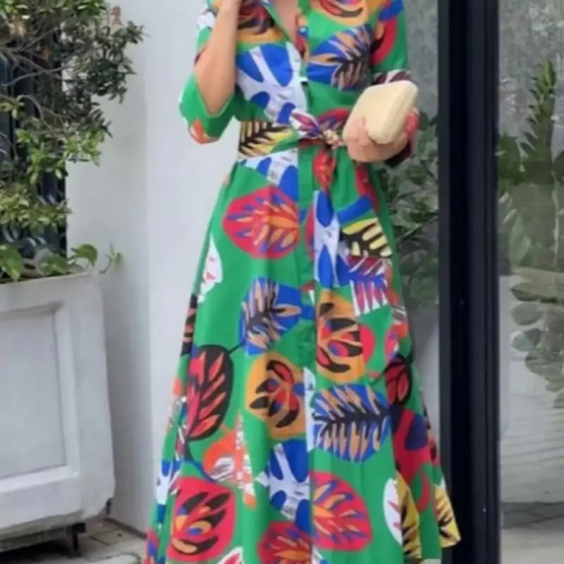 Chic Long Sleeve Printed Shirt Dress