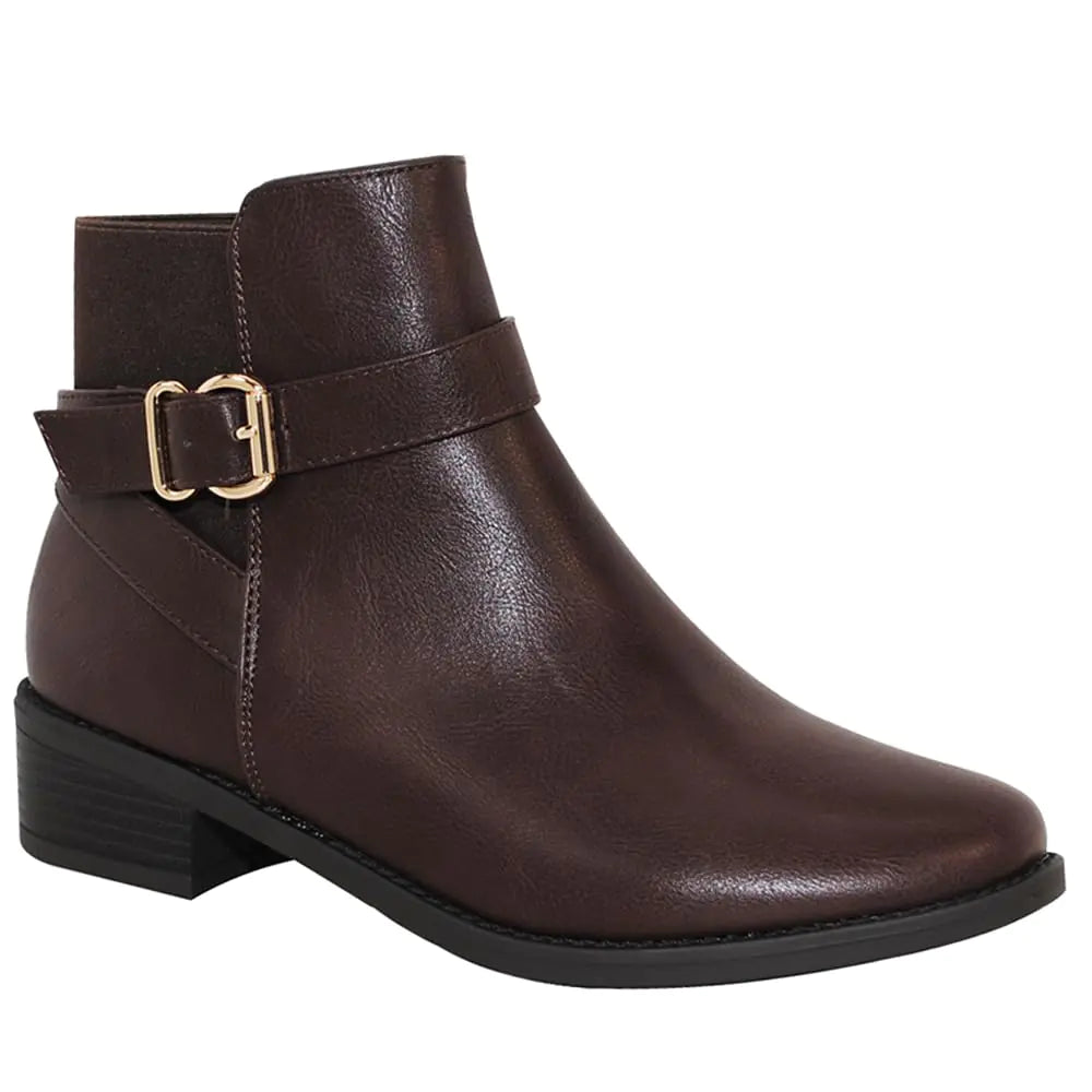 Womens Classic Ankle Booties Low Heel Buckle Strap Round Toe