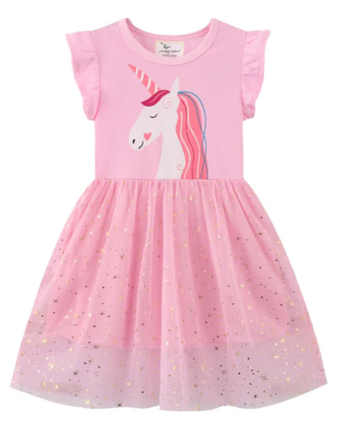 Summer Girls' Cotton Short Sleeve Printed Dresses