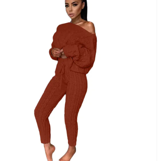 Knitted Two-Piece Warm Tracksuit for Women