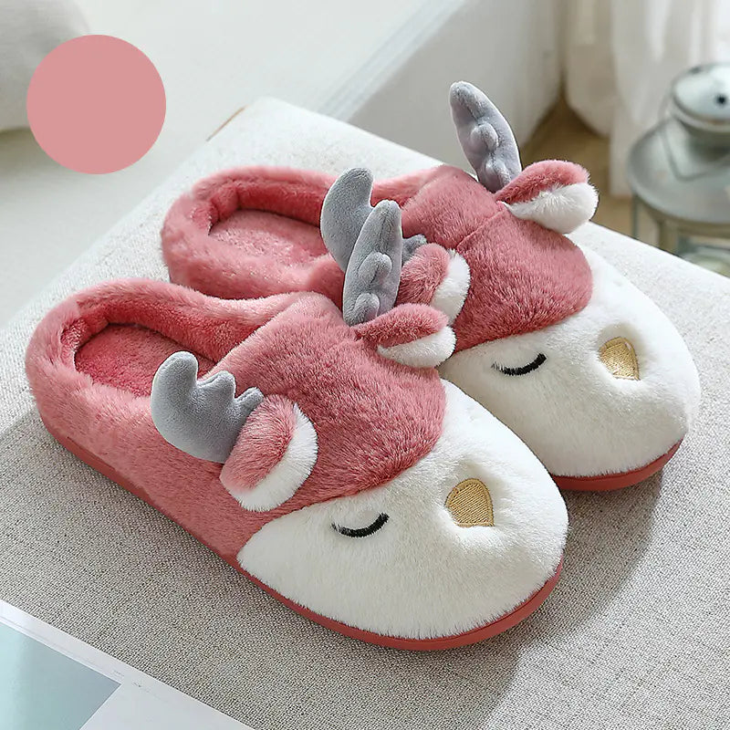 Cozy Elk Cartoon Winter Slippers
