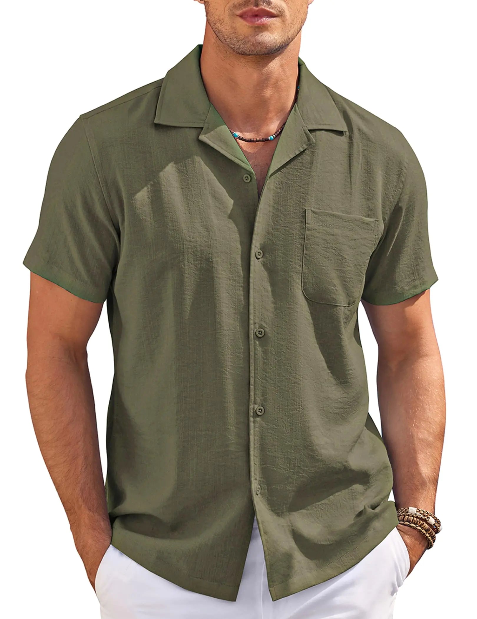 Summer Beach Shirts Short Sleeve Button Up Shirt Loose Fit Cuban Camp