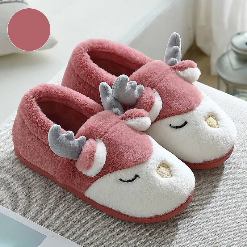 Cozy Elk Cartoon Winter Slippers