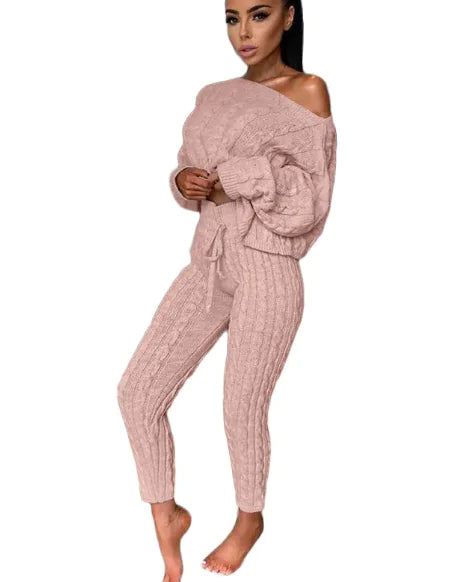 Knitted Two-Piece Warm Tracksuit for Women