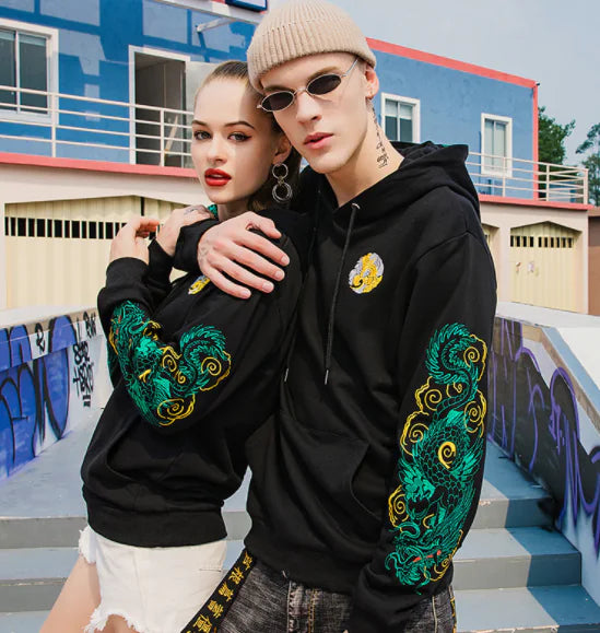 Dragon Embroidery Unisex's Warm Hoodie