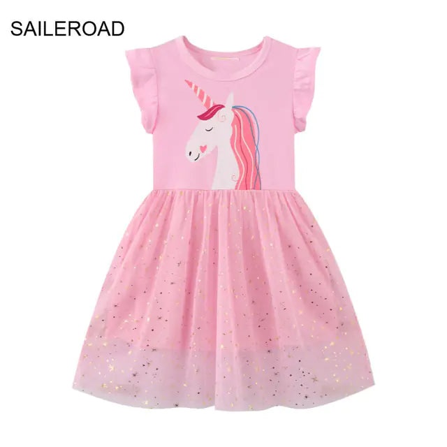 Summer Girls' Cotton Short Sleeve Printed Dresses