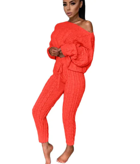 Knitted Two-Piece Warm Tracksuit for Women