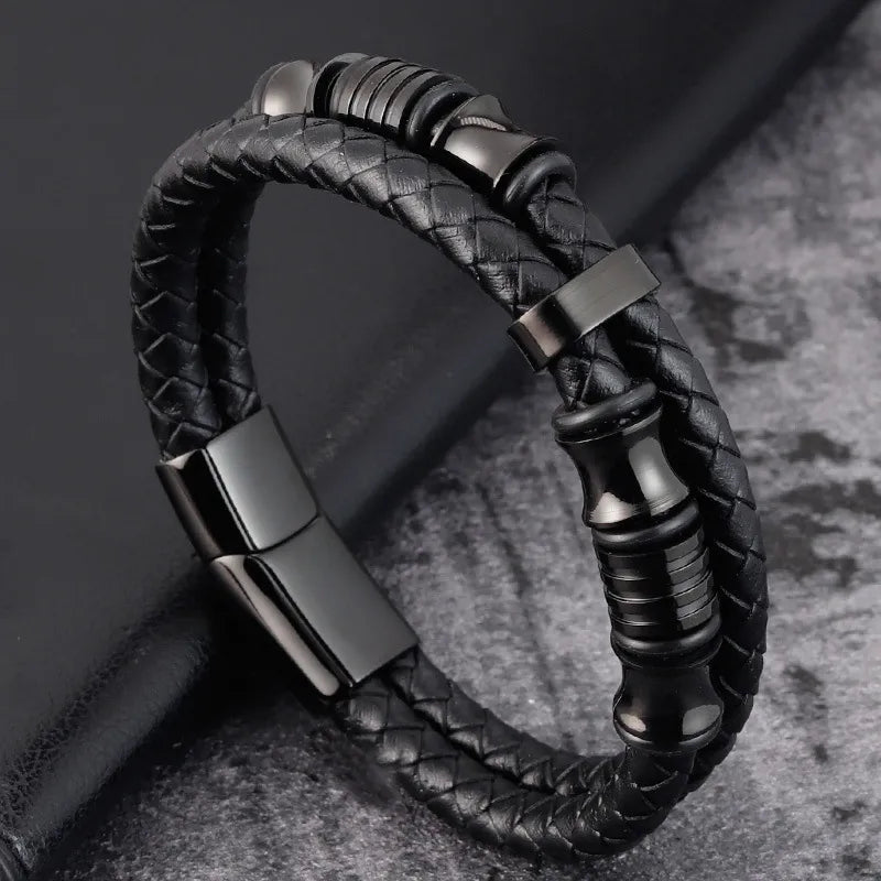 Chic Stainless Steel Woven Leather Bracelet