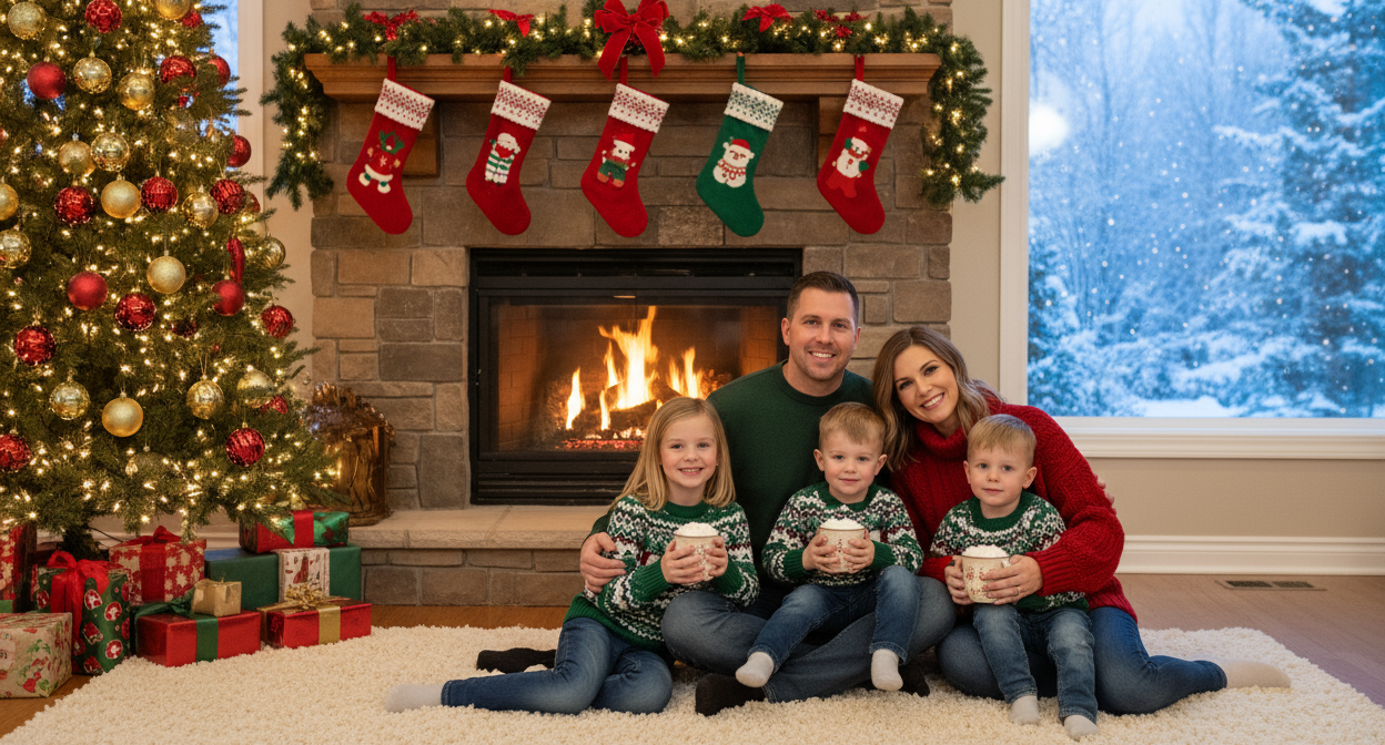 I need a Xmas inspired family cozy warm moment image that can be used in wesite and fb cover without losing the scene due to sizing