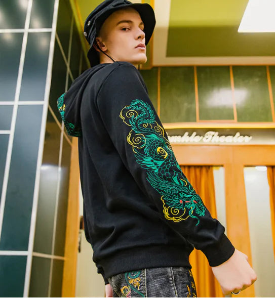 Dragon Embroidery Unisex's Warm Hoodie