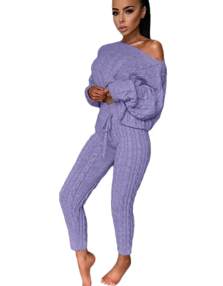 Knitted Two-Piece Warm Tracksuit for Women